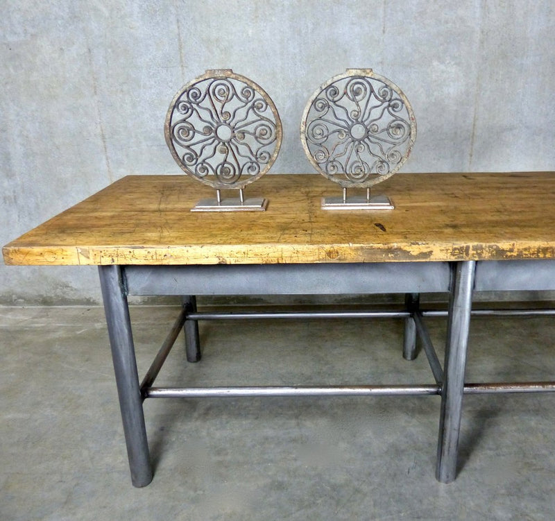 1930s Industrial Work Table or Bench with Butcher Block Top | Scott Landon Antiques and Interiors.