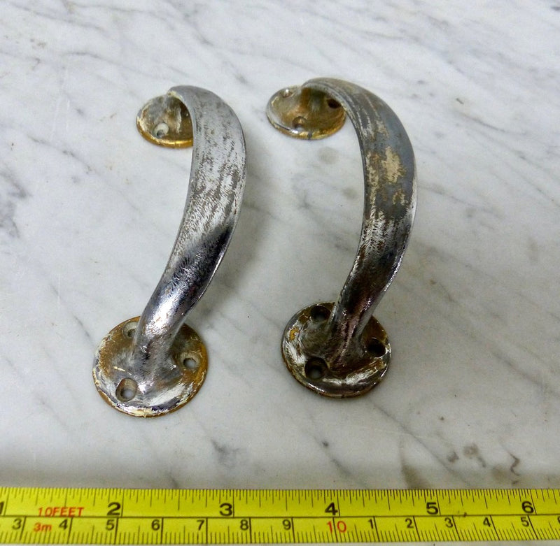 Circa 1920 Nickel-Plated Brass Pulls | Scott Landon Antiques and Interiors.