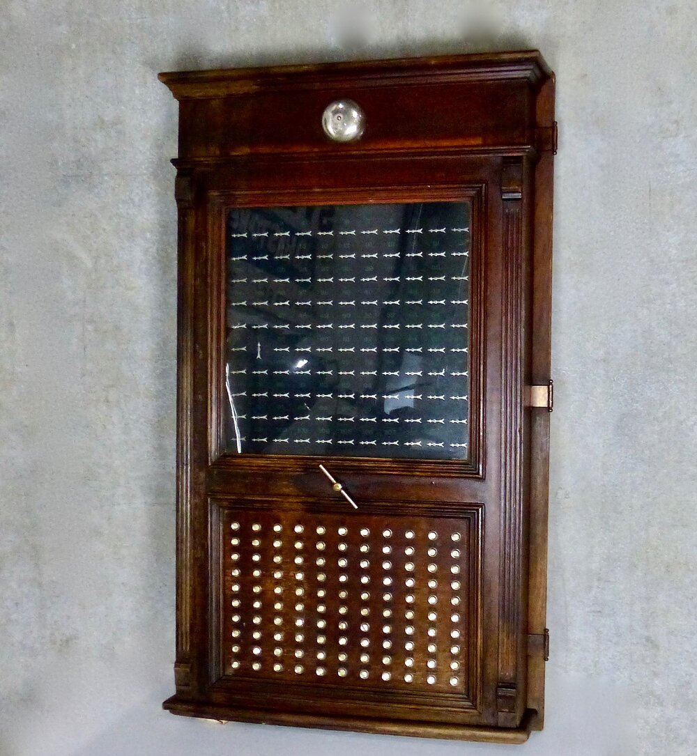 Circa 1900 Oak Hotel Annunciator / Signal Board | Scott Landon Antiques and Interiors.