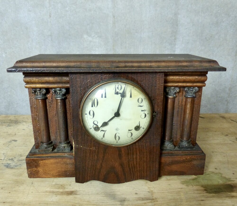 Circa 1920 Wooden Mantle Clock by Wm. Gilbert Clock Co. | Scott Landon Antiques and Interiors.