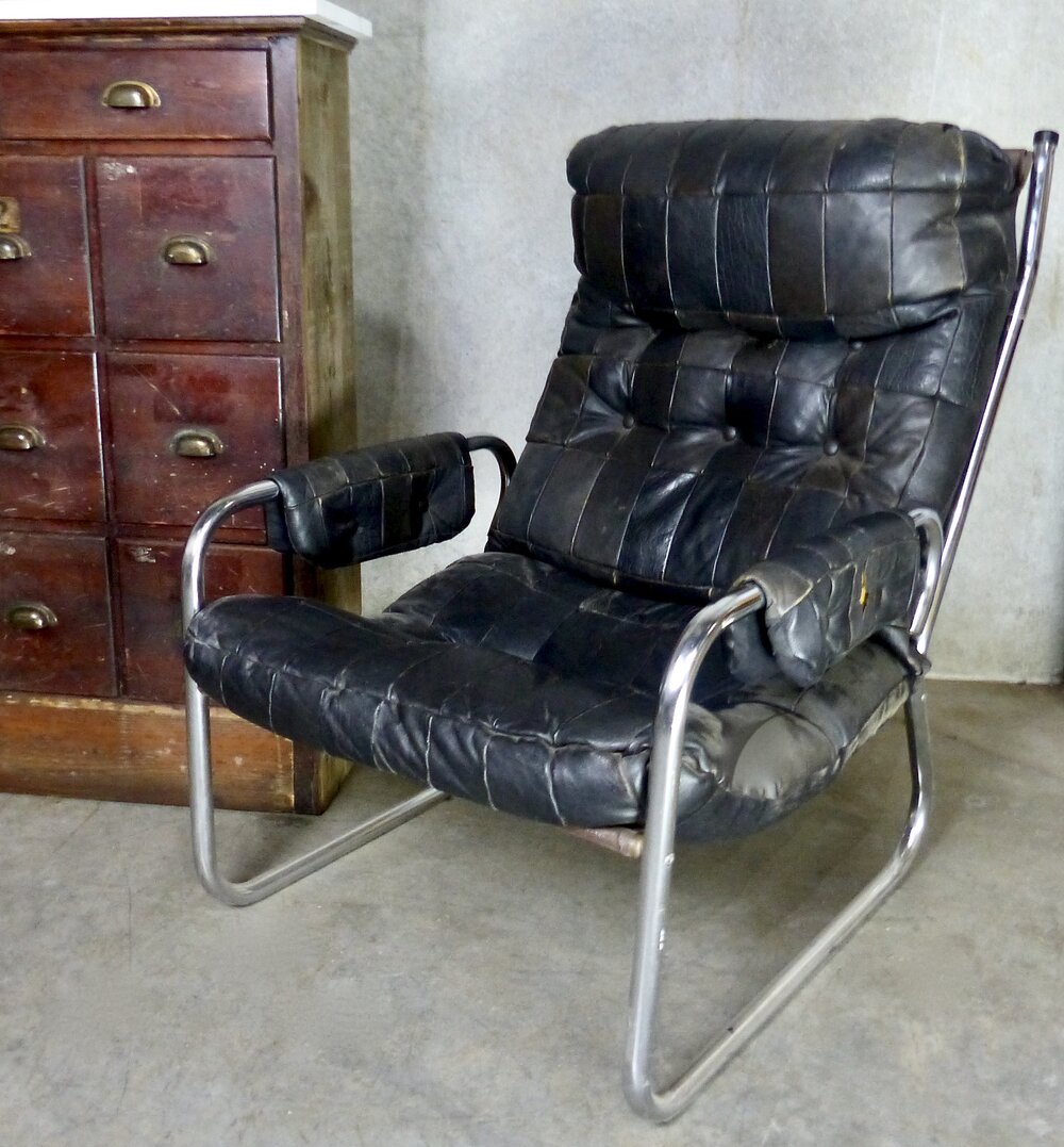 MCM Leather Lounge Chair with Tubular Frame | Scott Landon Antiques and Interiors.