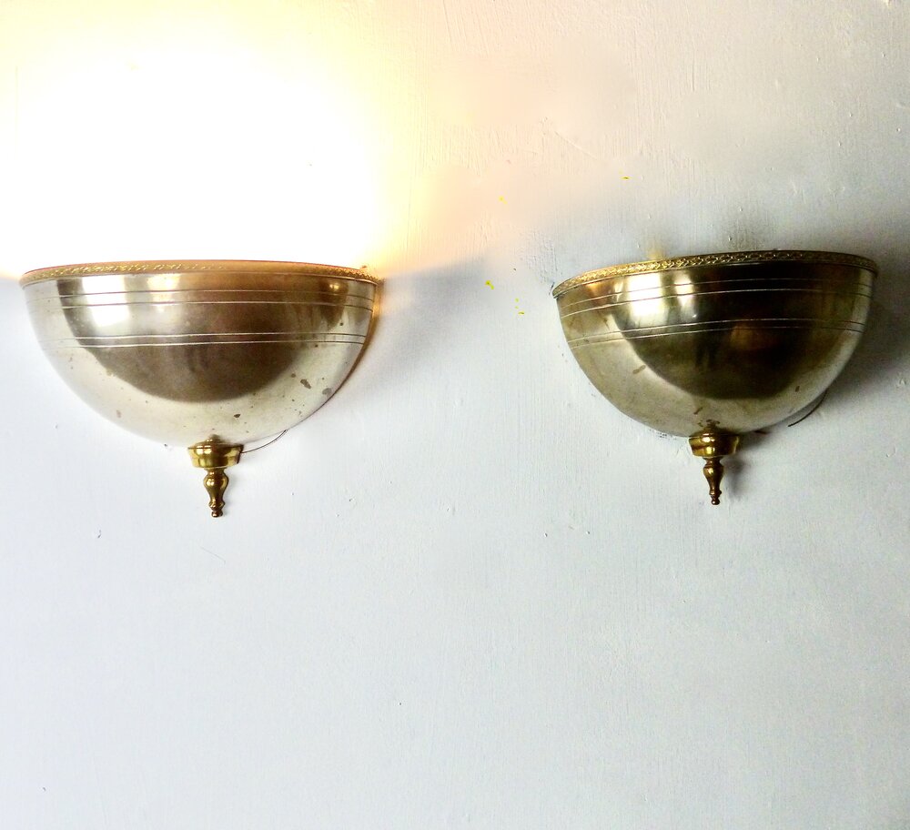 1940 Art Deco Style  Wall Sconces with Brass Details | Scott Landon Antiques and Interiors.