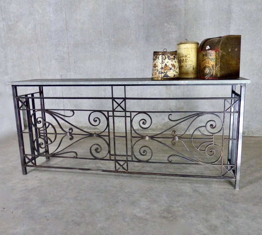 Circa 1900 French Wrought Iron and Stone Console Table (pair) | Scott Landon Antiques and Interiors.