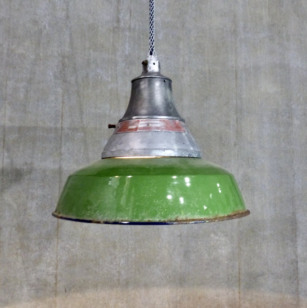 Circa 1940 Crouse Hinds Industrial Pendant Lights | Scott Landon Antiques and Interiors.