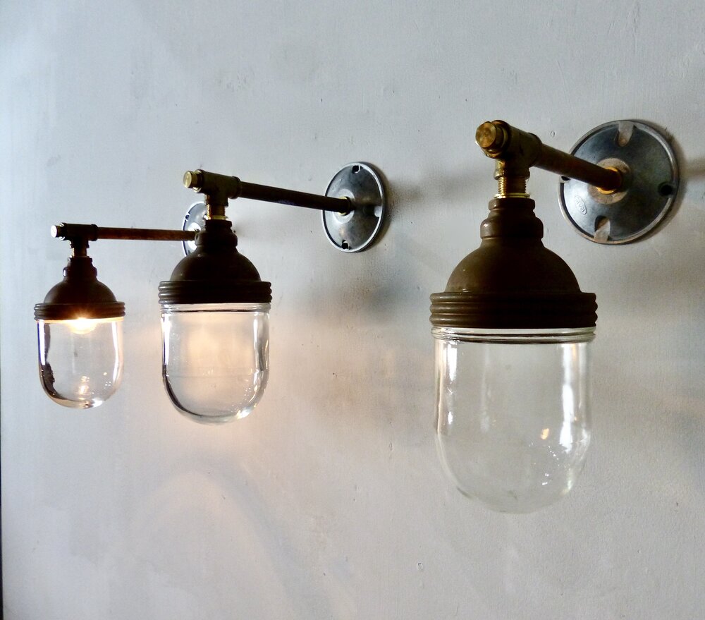 Circa 1920 Copper Benjamin Industrial Wall Sconces | Scott Landon Antiques and Interiors.