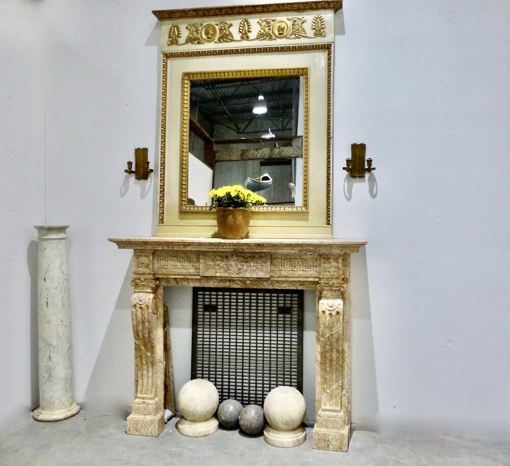 19th c  French Crema Valencia Marble Fireplace Mantel Surround | Scott Landon Antiques and Interiors.