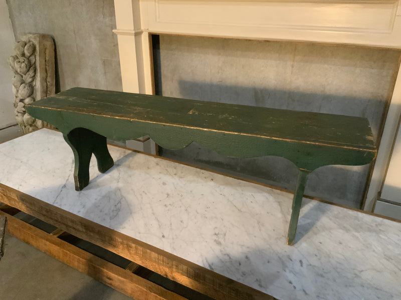 1890 Quebec hall bench in old paint | Scott Landon Antiques and Interiors.