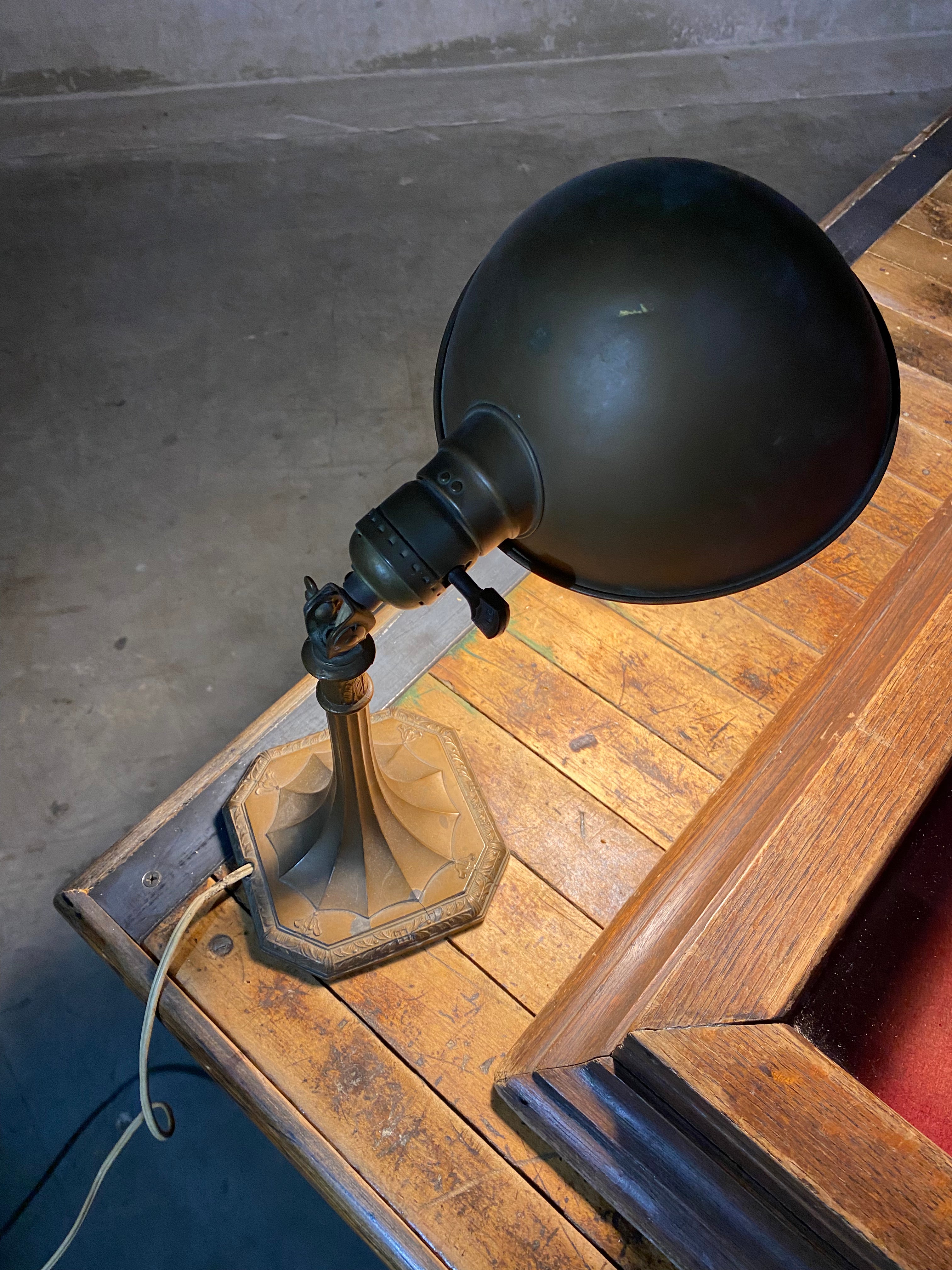 1920 Art Deco Industrial Brass Desk Lamp