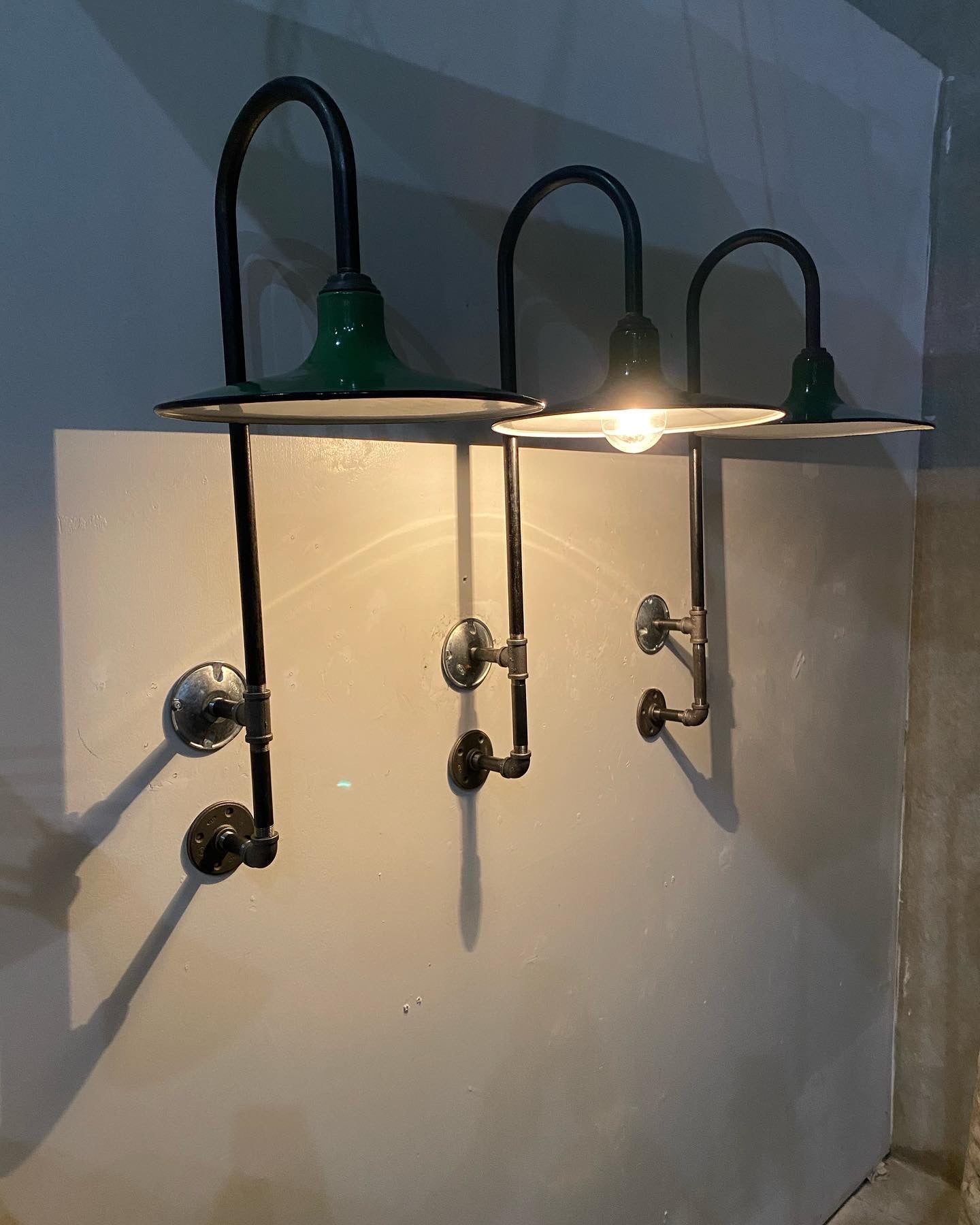 1930 enamel industrial sconces | Scott Landon Antiques and Interiors.