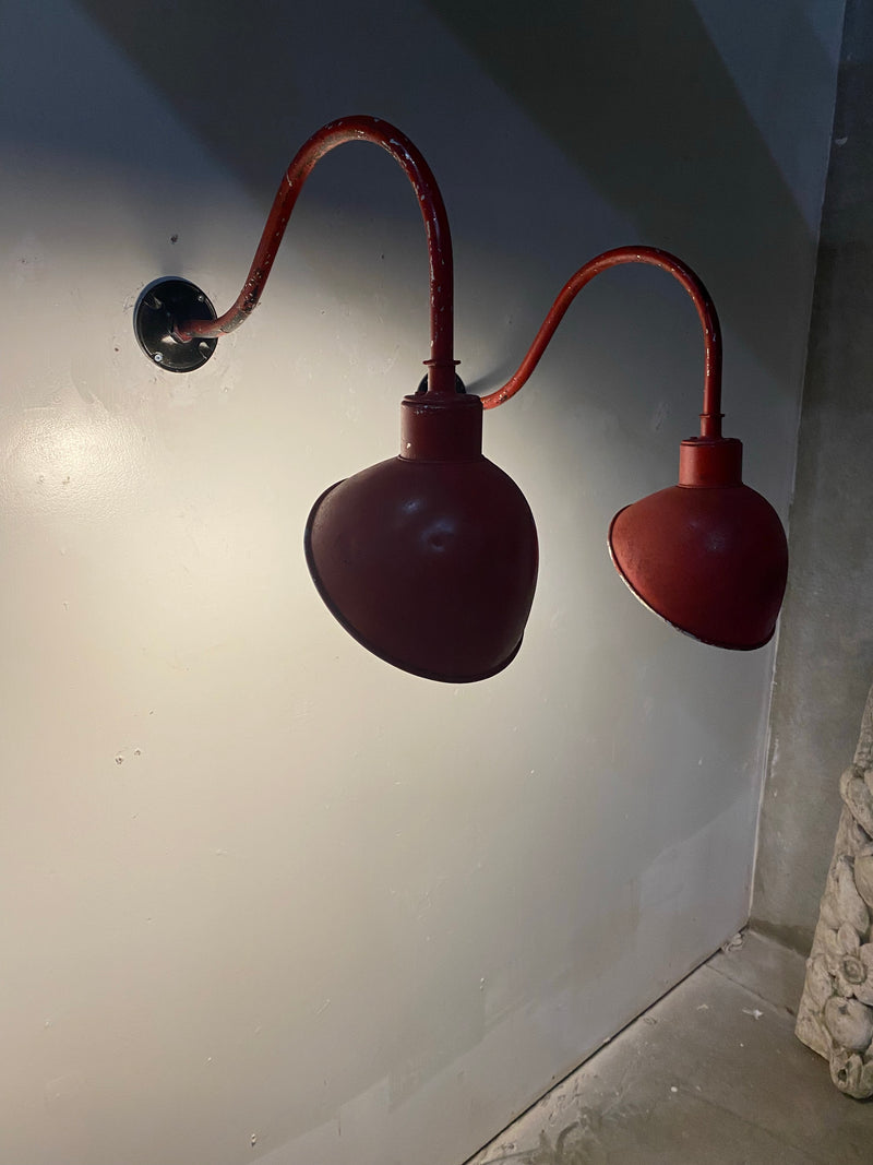1940 pair of industrial sconces in old red finish | Scott Landon Antiques and Interiors.