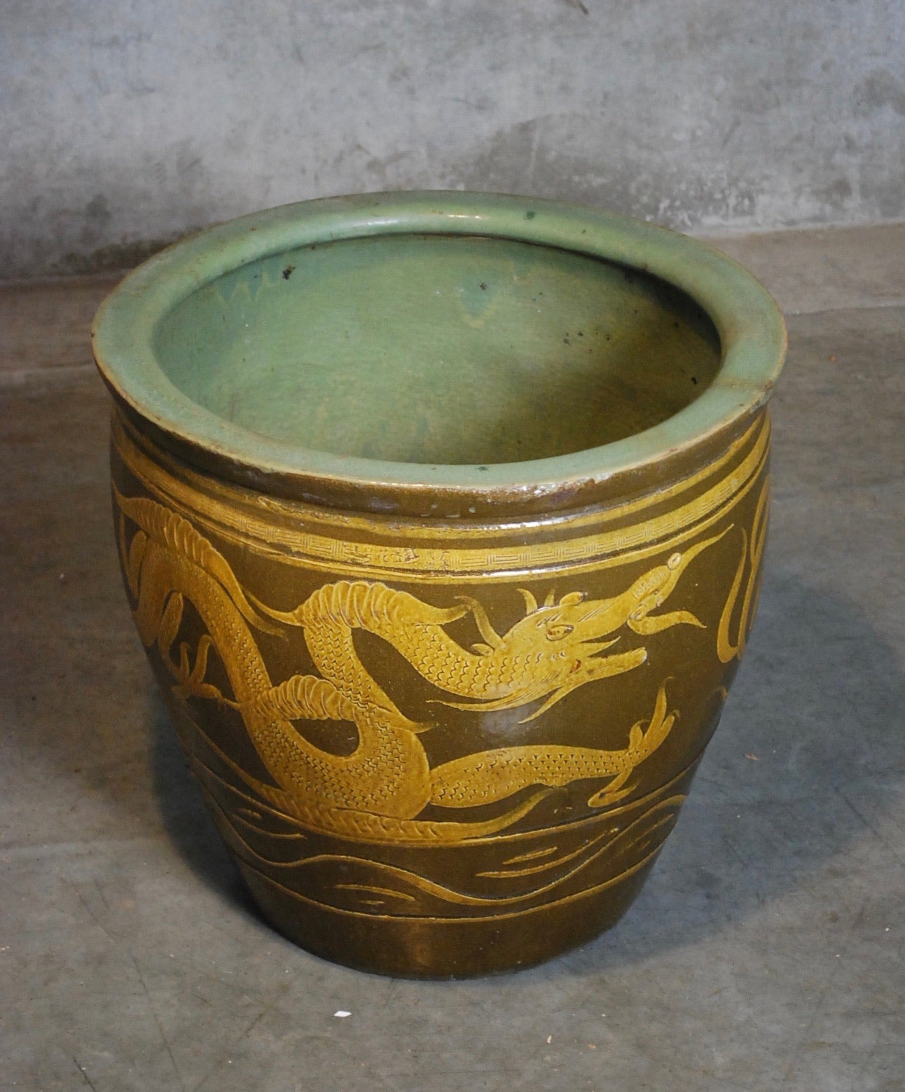 Vintage Chinese Dragon Pot Earthenware Jardiniere | Scott Landon Antiques and Interiors.