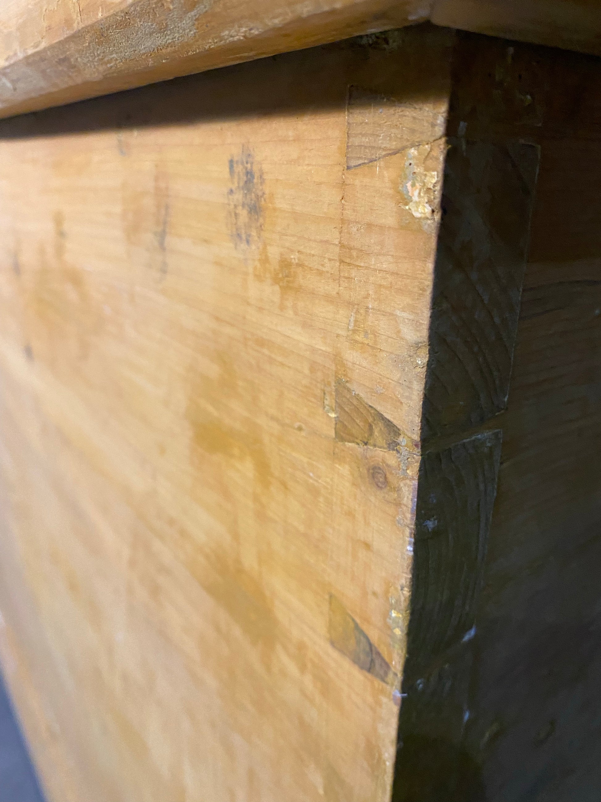 1880 pine dovetailed Blanket box in original paint | Scott Landon Antiques and Interiors.