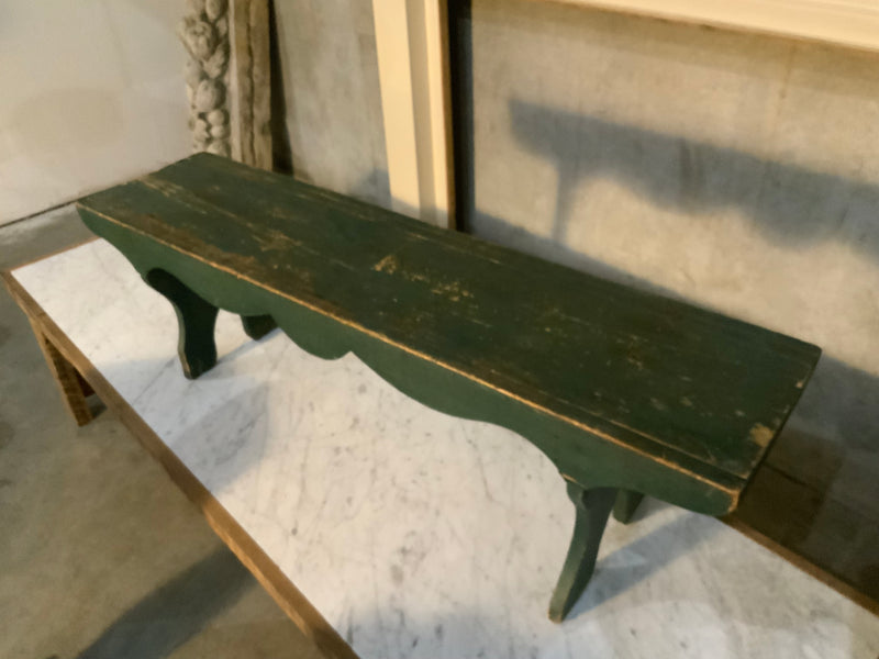 1890 Quebec hall bench in old paint | Scott Landon Antiques and Interiors.