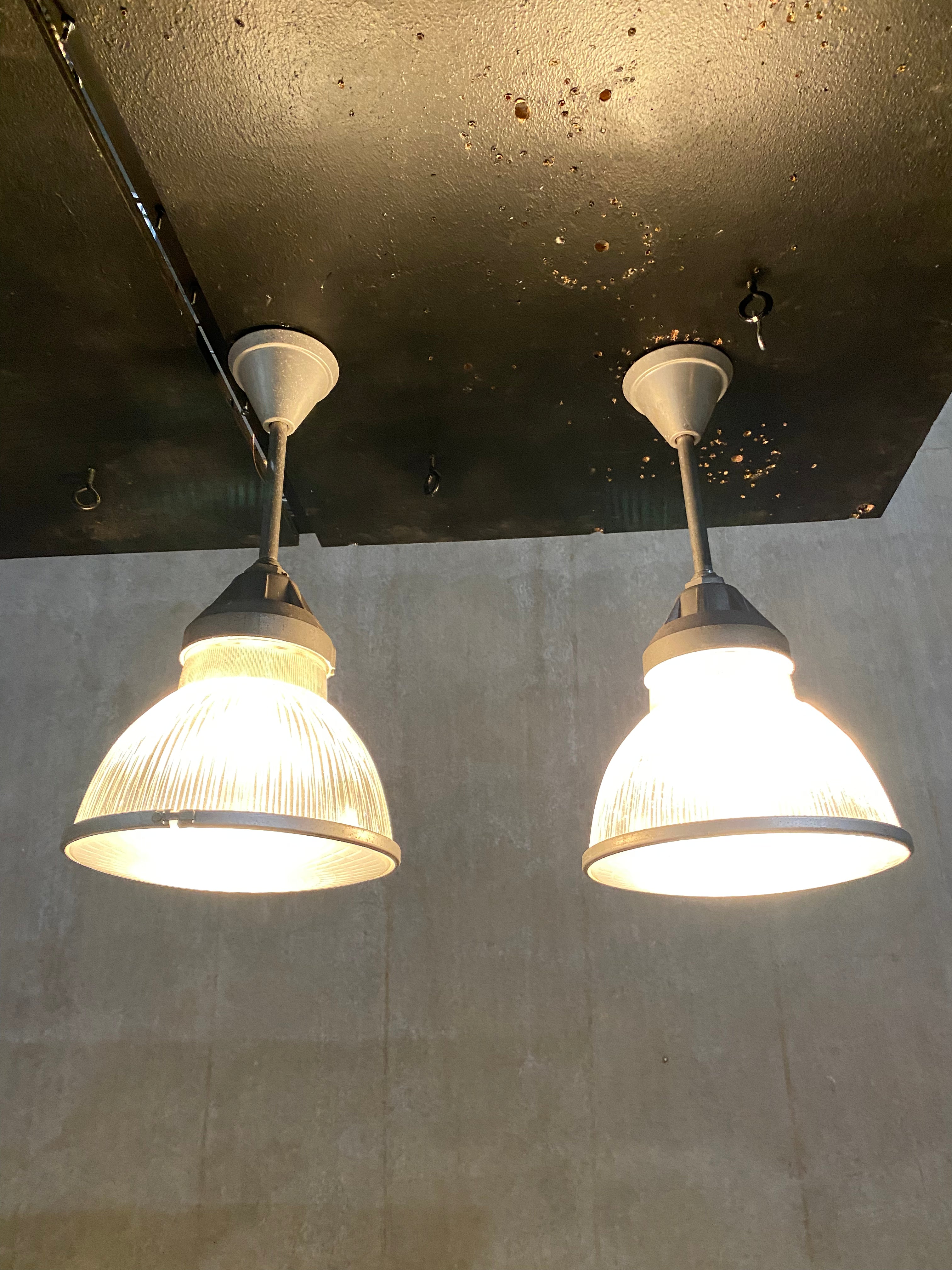 1940 Rare Set of Holophane Industrial Pendant Lights