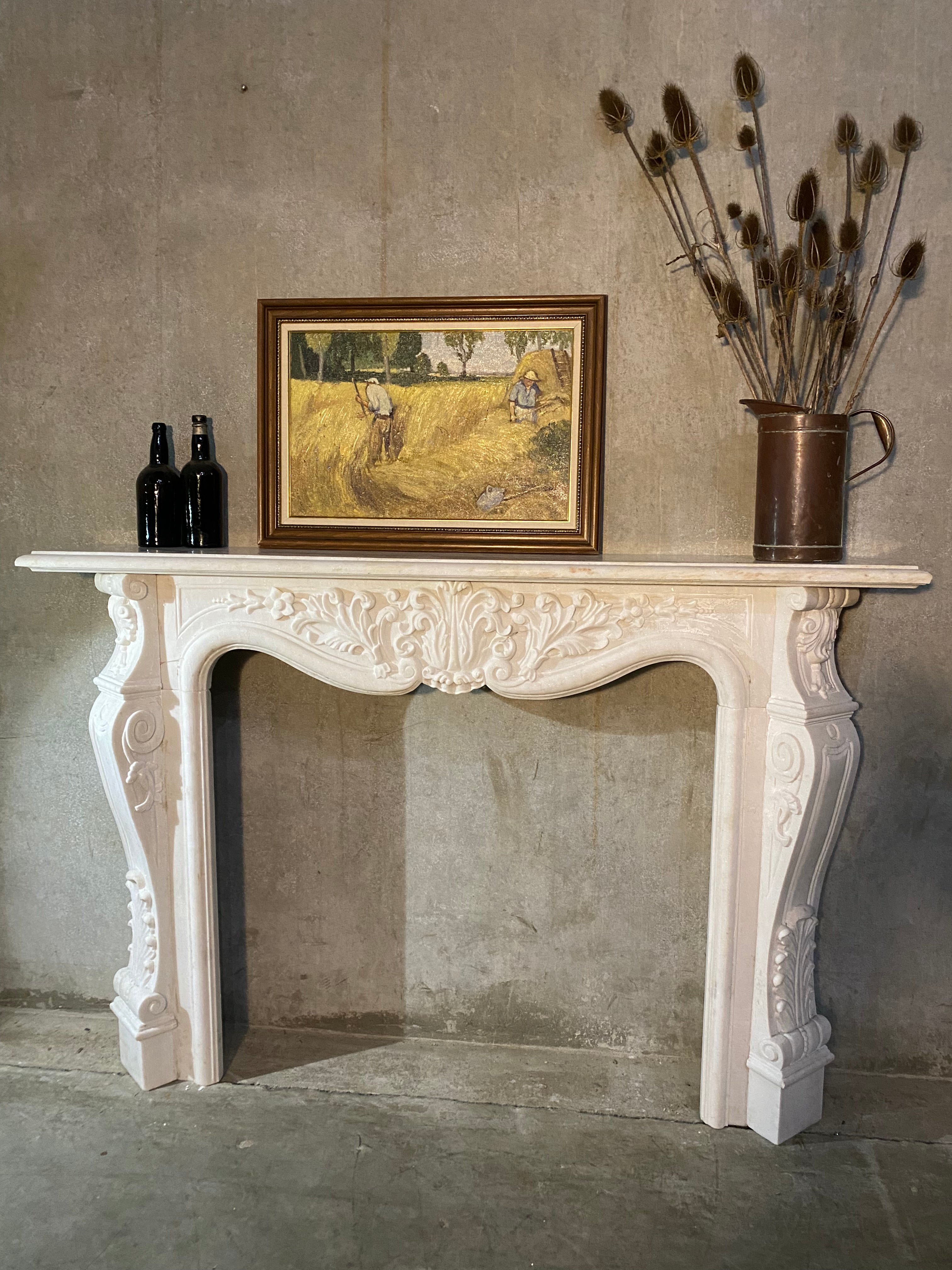 Louis XV style marble mantle fireplace surround