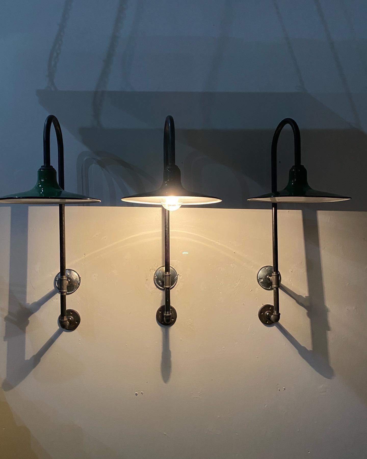 1930 enamel industrial sconces | Scott Landon Antiques and Interiors.