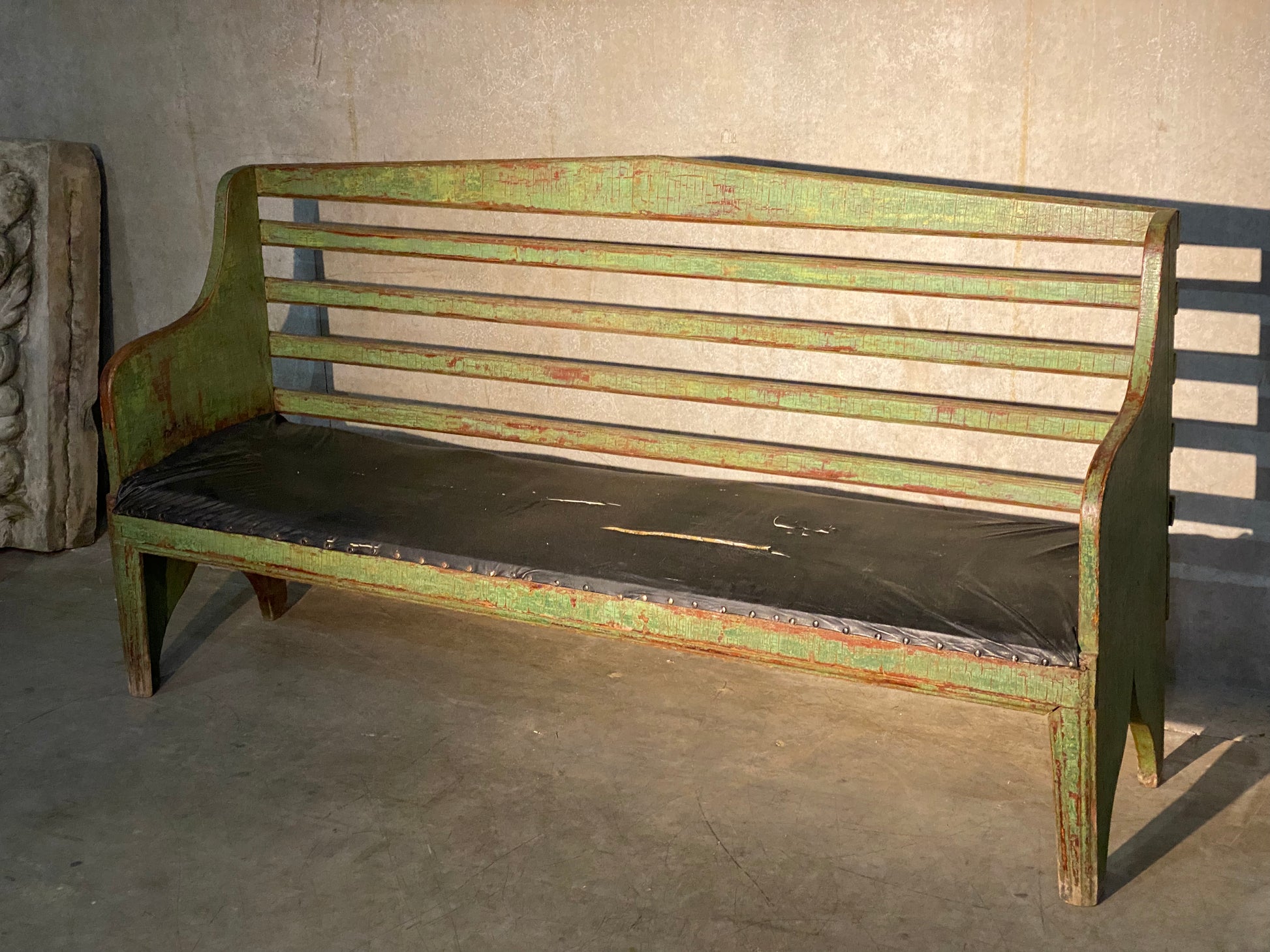 1890 Painted Pine Mennonite  Station Bench | Scott Landon Antiques and Interiors.