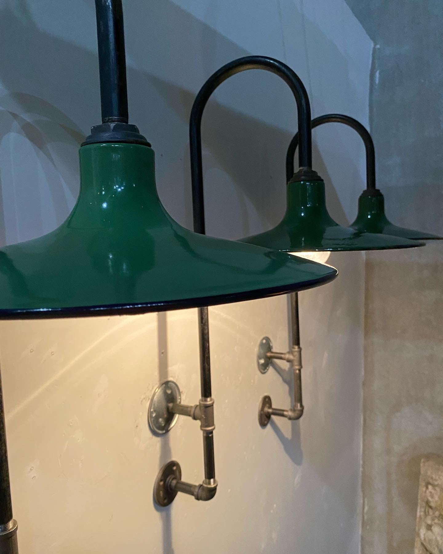 1930 enamel industrial sconces | Scott Landon Antiques and Interiors.