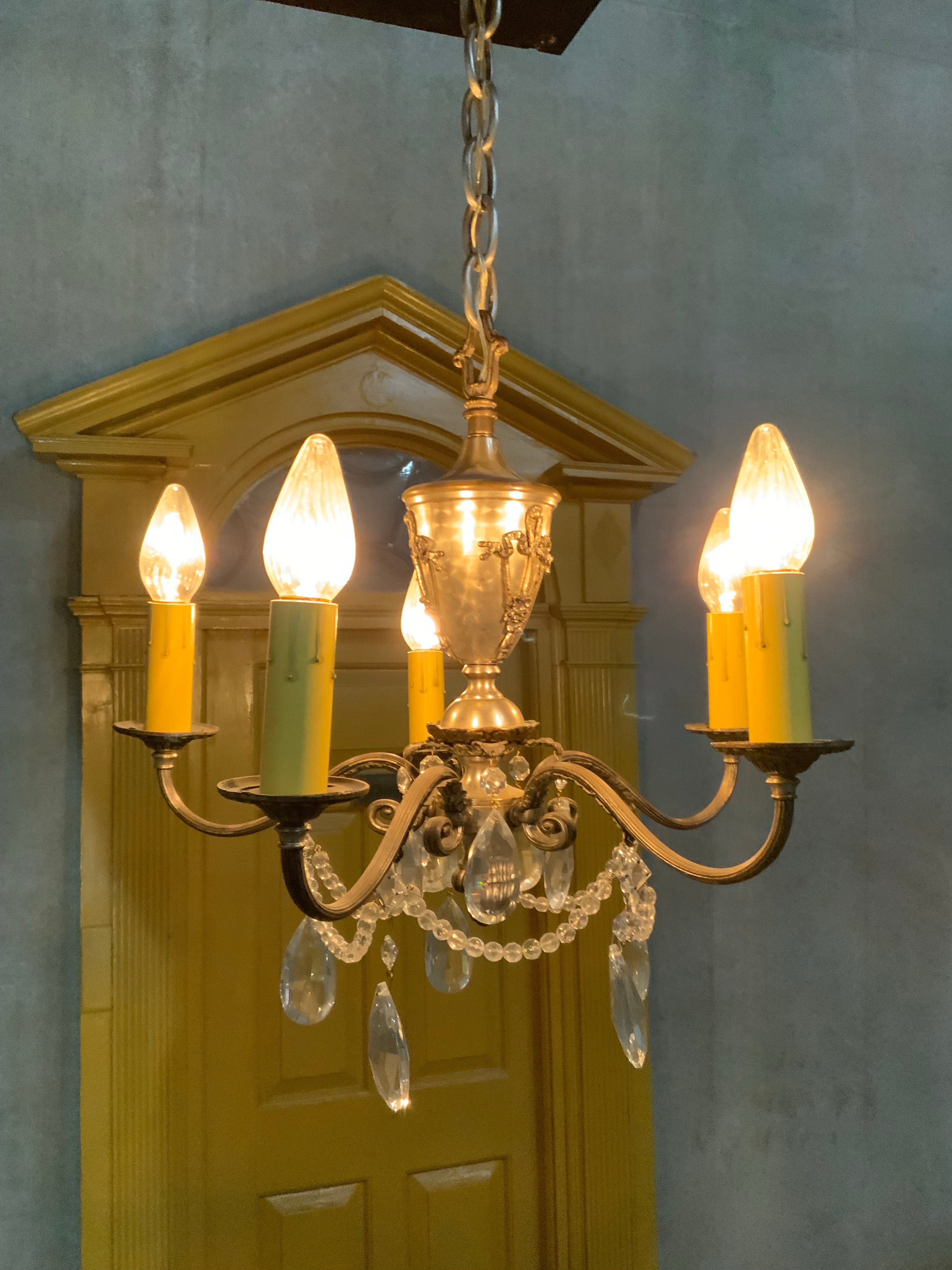 1920  5 light silver plated CHANDELIER with  Foliate castings