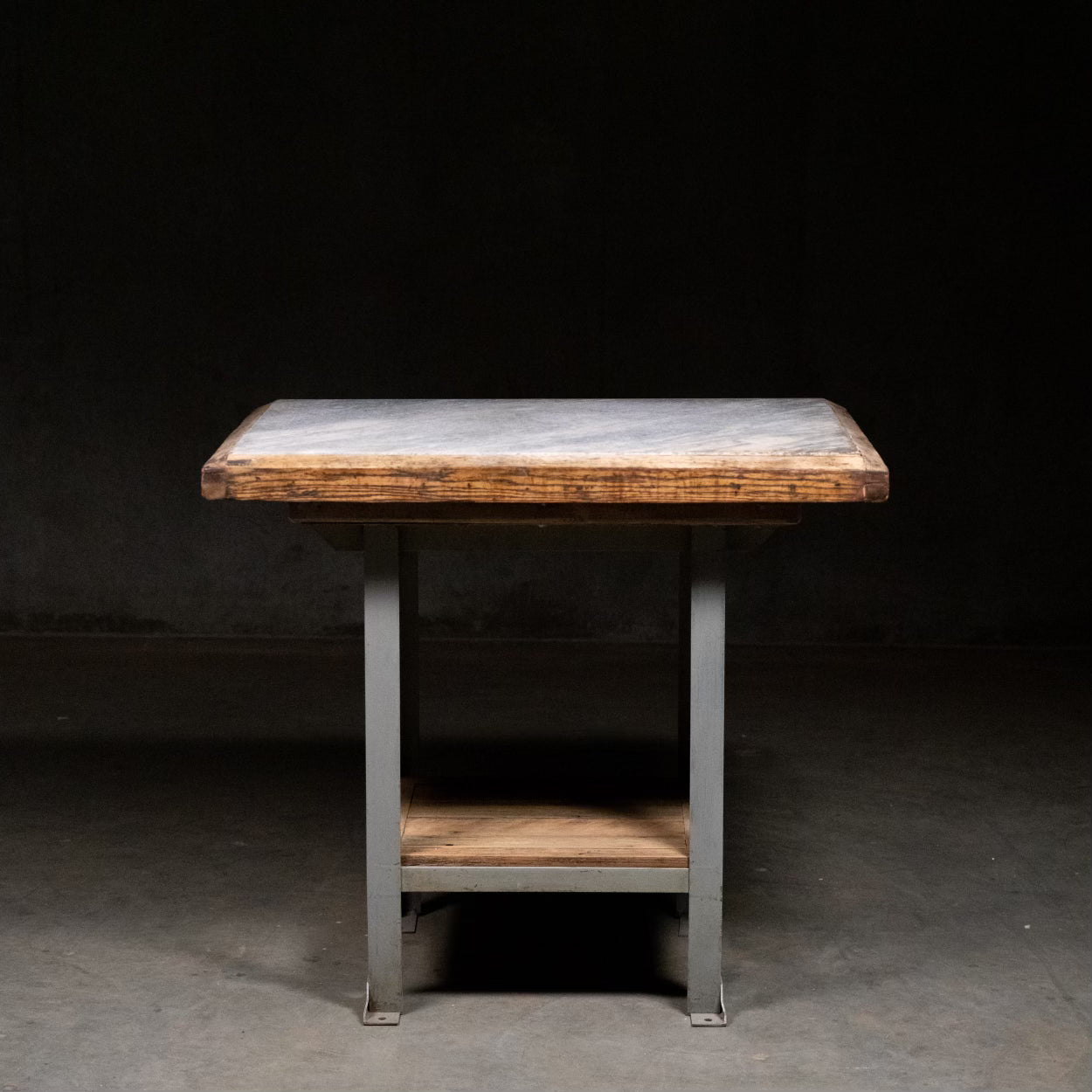 1930 marble top printers table oak surround