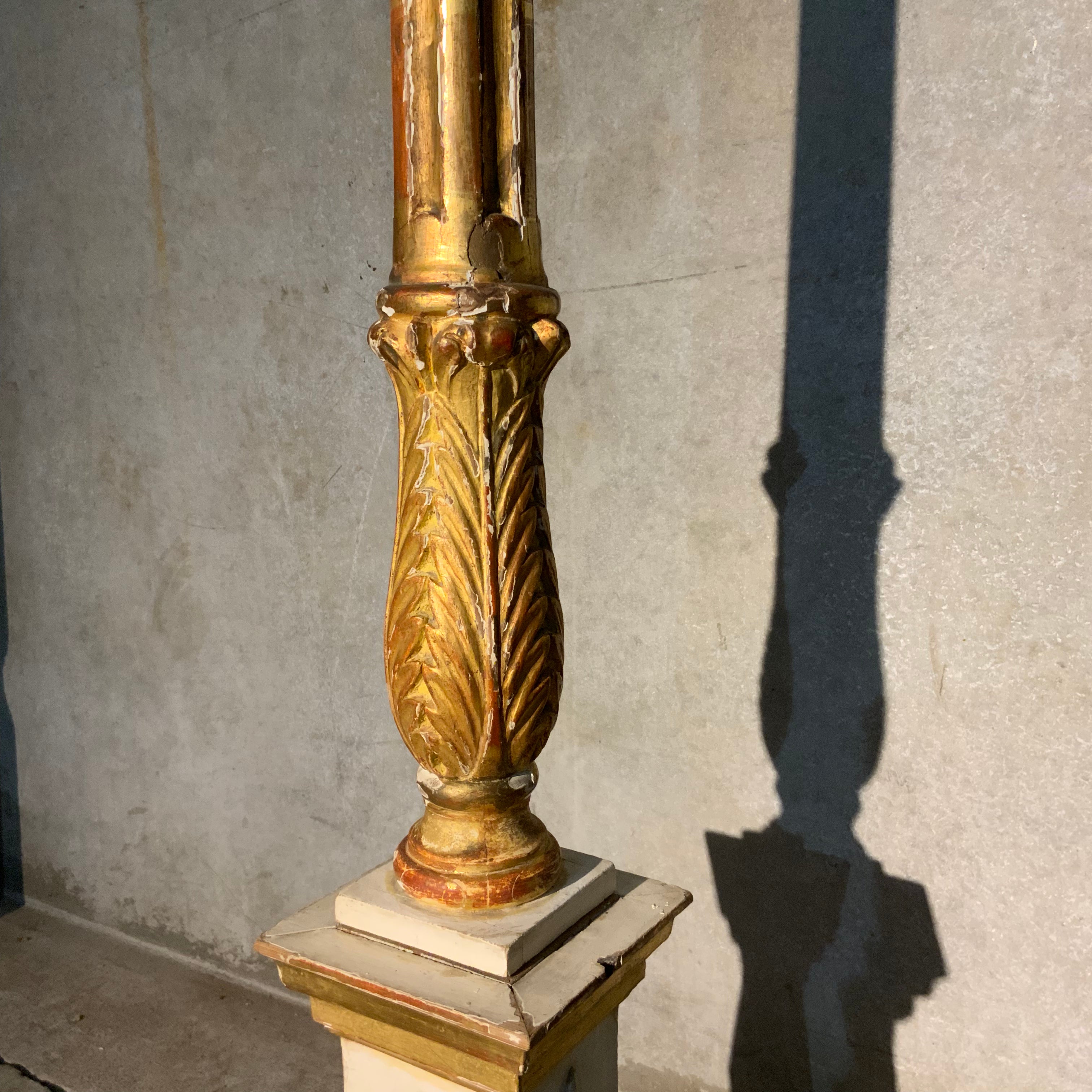 1910 Wood Carved Gilded Church Candlestick