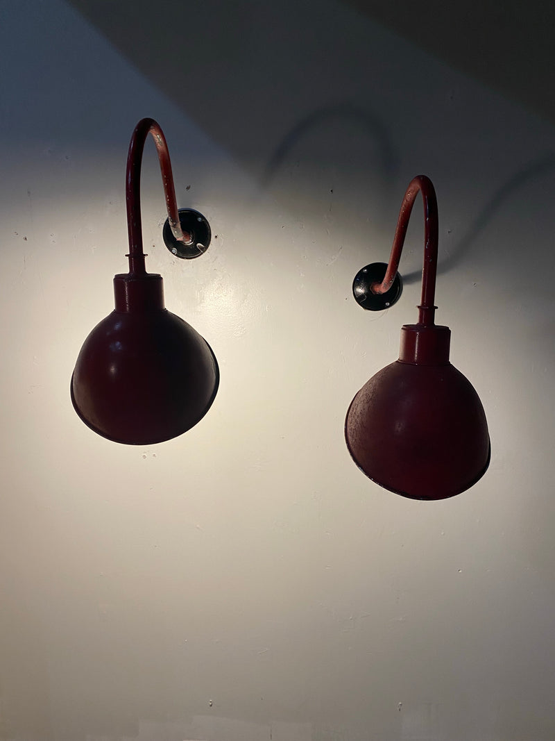 1940 pair of industrial sconces in old red finish | Scott Landon Antiques and Interiors.