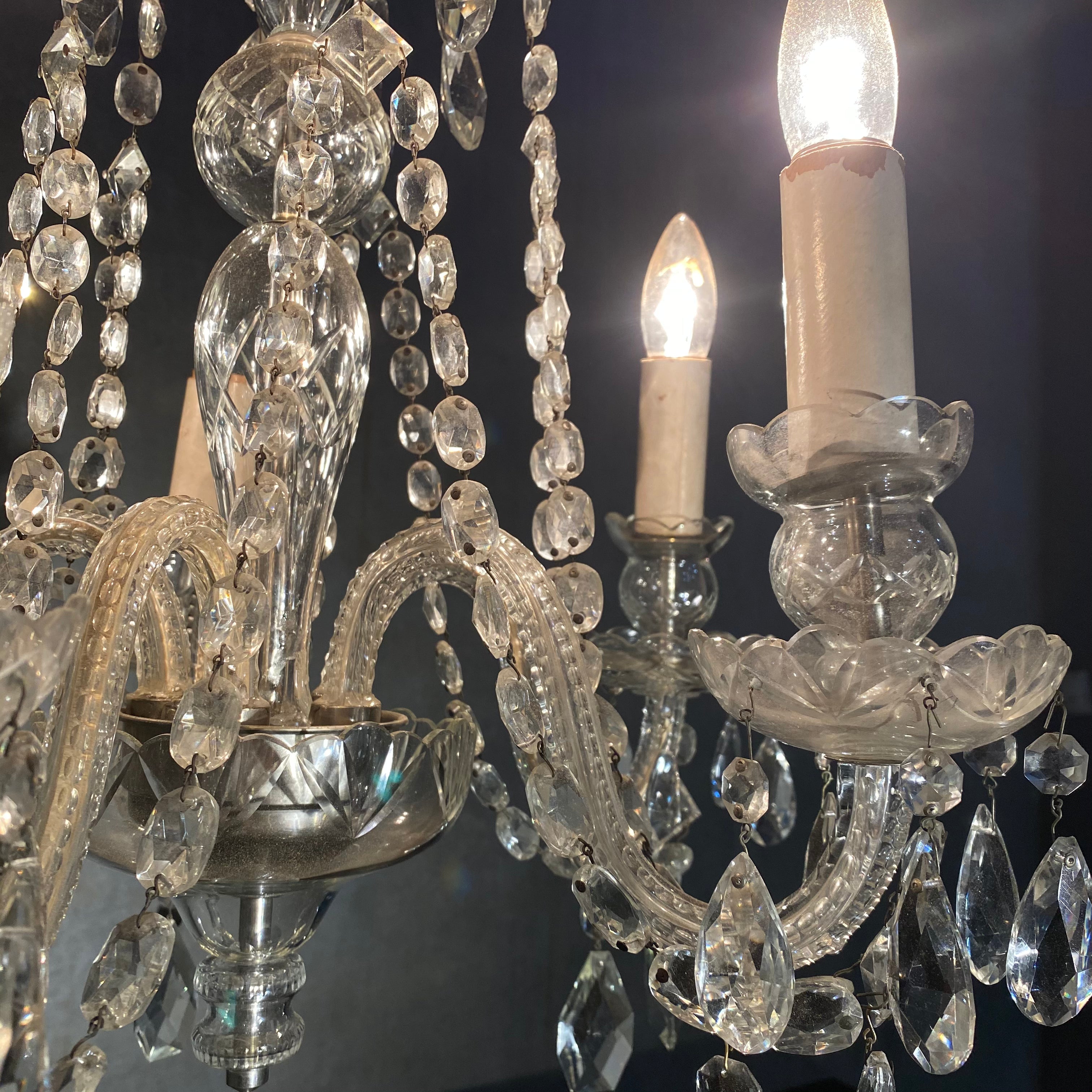 1920 Crystal 5 Arm French Chandelier