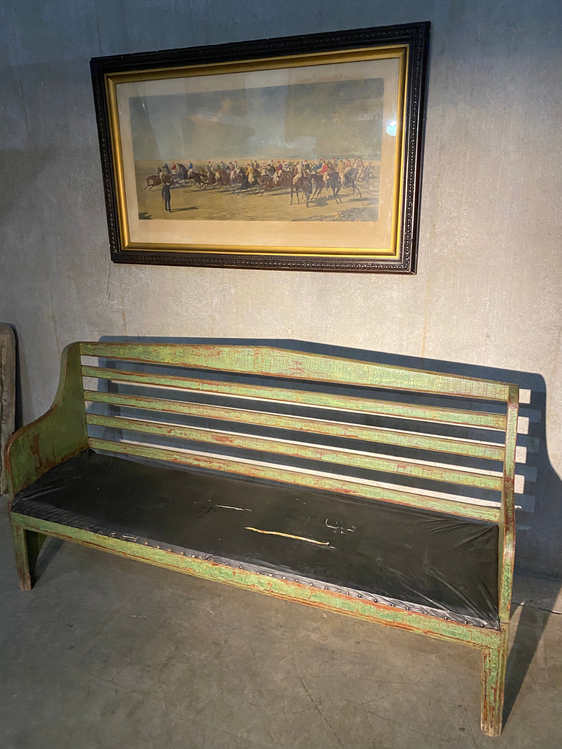 1890 Painted Pine Mennonite  Station Bench | Scott Landon Antiques and Interiors.