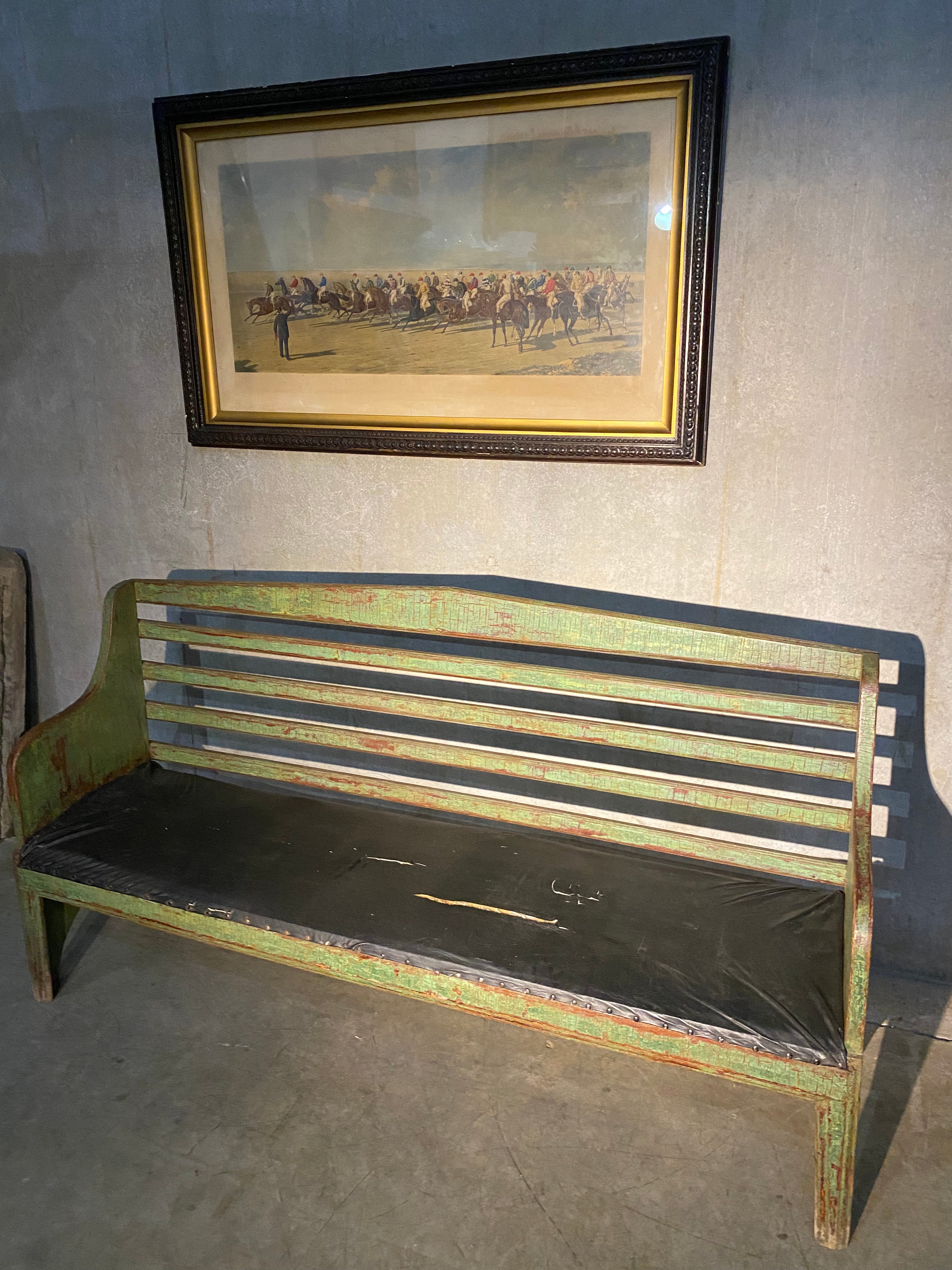 1890 Painted Pine Mennonite  Station Bench | Scott Landon Antiques and Interiors.