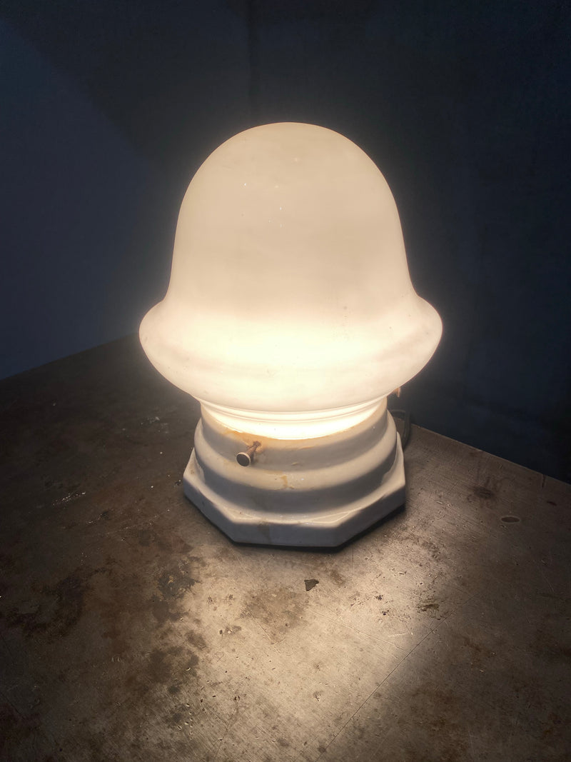 1920 single flush mount acorn light on porcelain fitter | Scott Landon Antiques and Interiors.